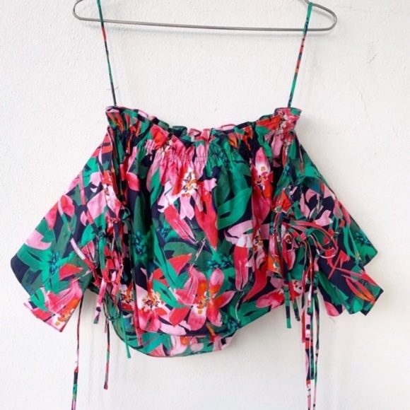 Marissa Webb  Garnet Lilly Print Leona Off Shoulder Top Small Cotton $298 Resort - Picture 7 of 11